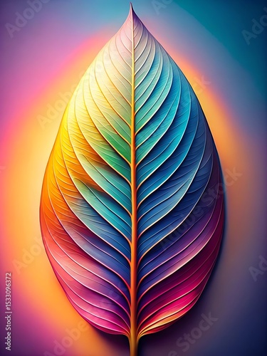 Abstract Colorful Leaf Design with Vibrant Gradient Background and Intricate Veins