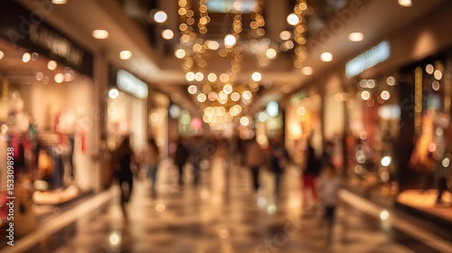 Wallpaper Mural Indistinct View of a Shopping Mall Corridor with Decorative Lights Torontodigital.ca