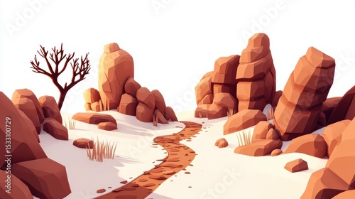 desert landscape with winding path with red rock formations