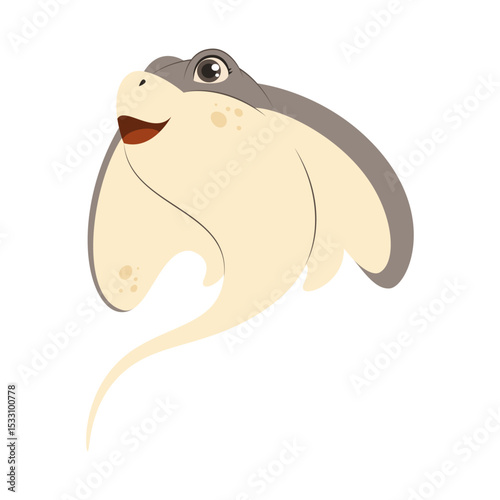 Cute smiling stingray illustration. Friendly sea animal character perfect for children’s books, educational materials, and underwater-themed designs.