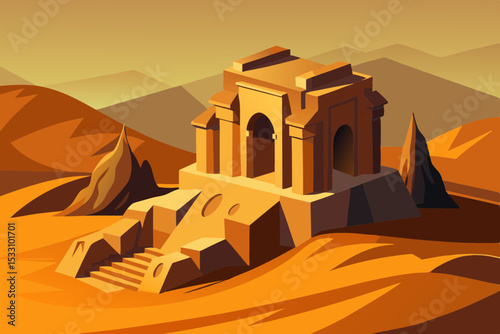 Ancient Desert Temple in Golden Light Illustration