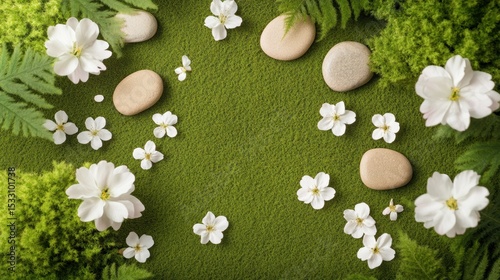 stones flowers and moss background