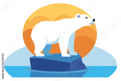Arctic Bear on Melting Ice with Warm Sky