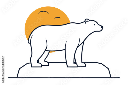 Ice Chunk with Polar Bear in Arctic Sunset Scene