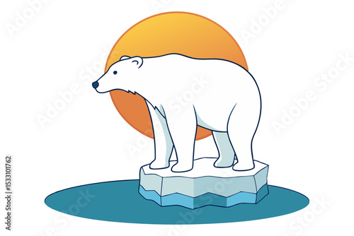 Sunset Illustration of Polar Bear on Ice Sheet