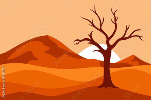 Dying Tree Alone in Barren Desert Landscape