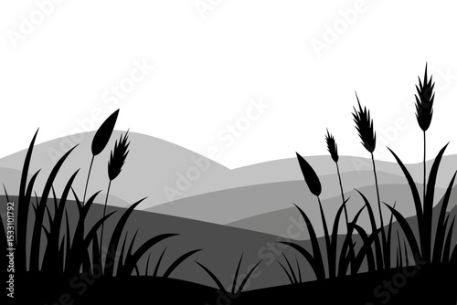 Peaceful Prairie Landscape with Endless Sky Line Art