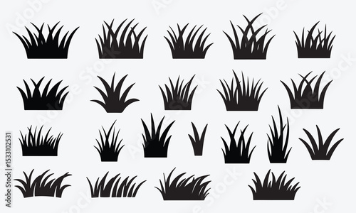 black Grass Silhouette Vector Set of Natural and Organic on White Background