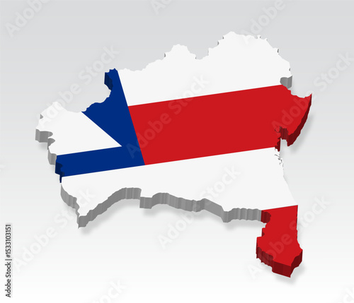 3D Bahia of Brazil  map with flag. Three dimensional map of Bahia with shadow. Flag of Bahia on white background for your design.  Brazil. EPS10. 