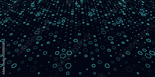 Abstract hexagon blue background banner futuristic business data technology modern concept, polygon shape lines connecting link structure dark blue contrast copyspace.