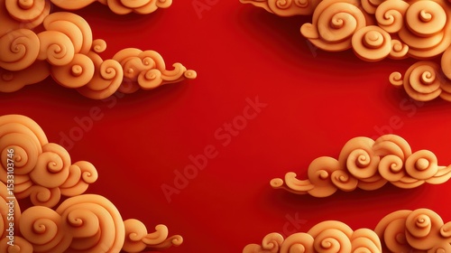 Golden chinese clouds on red background design