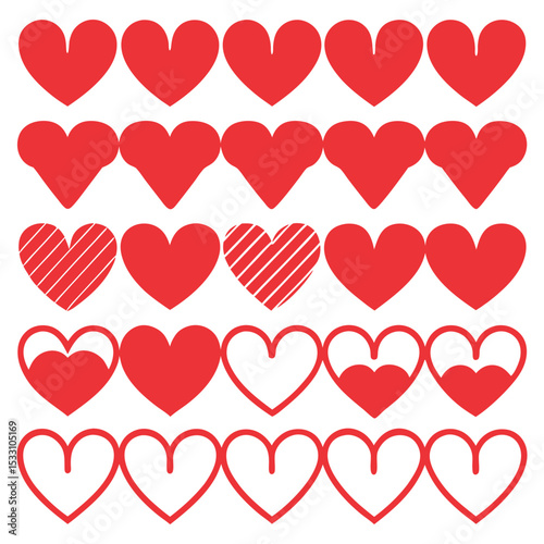Decorative red heart shapes arranged in rows for valentine's day or love-themed designs