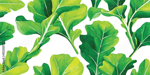 Fresh Arugula and Green Leafy Greens Seamless Pattern. Healthy Salad Vegetable Design for textile, packaging, fabric, wallpaper, branding, stationery, wrapping paper interior decor.