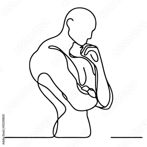 Elegant man in theatrical pose of resentment — minimalistic single-line continuous drawing.