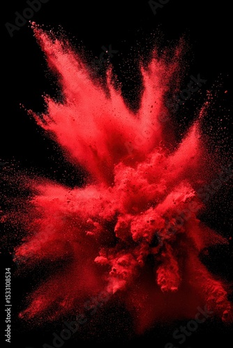 Red powder explosion against a black background