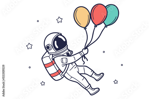Astronaut Floating with Balloons in Space