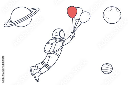 Cute Astronaut Holding Balloons Drawing