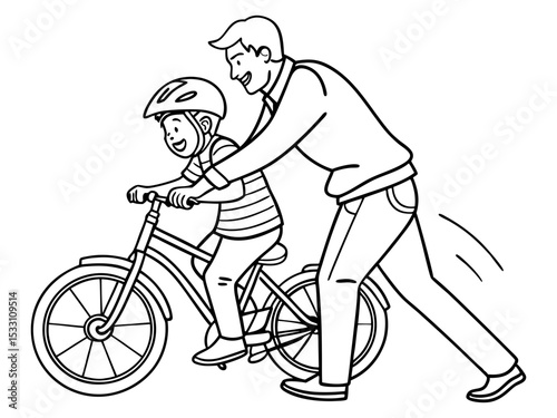 Father and Child Bike Ride Illustration
