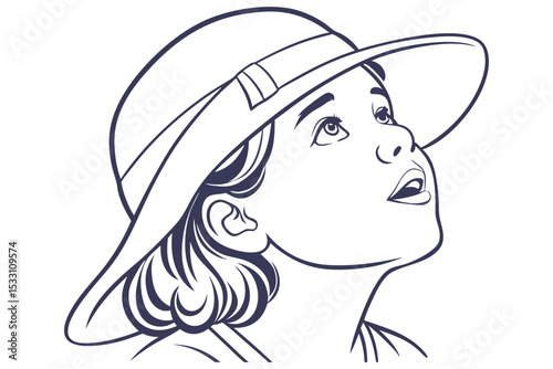 Stylish Girl Face Line Art Drawing