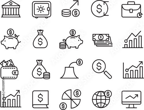 Financial Growth Icons for Investment, Savings, and Business Success