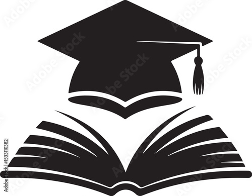 Graduation Cap on Open Book Education, Knowledge, and Success Symbol