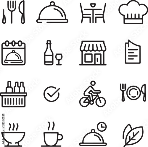 Restaurant Icons Food Service, Dining, and Culinary Line Art Graphics