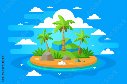 Tropical island paradise with palm trees on a sandy beach