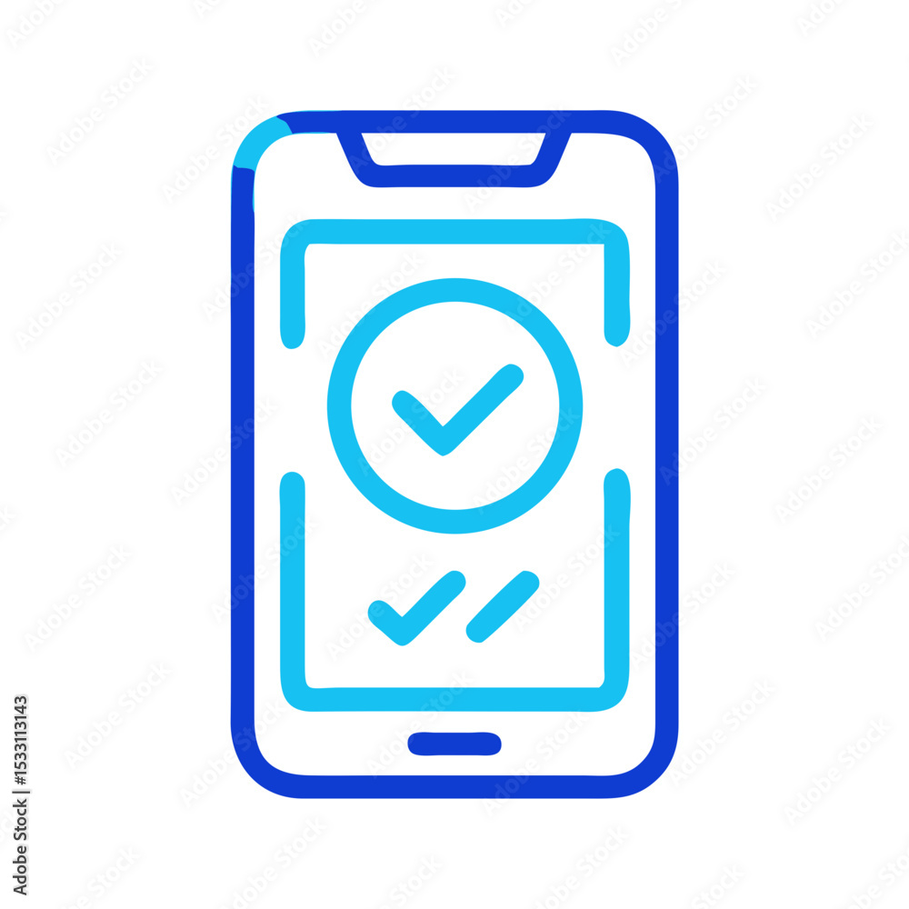 Smartphone displaying checkmarks with blue outline design Smartphone displaying checkmarks with blue outline design