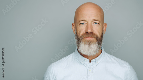 minimalist portrait of statistician with calm expression positioned on right side of frame