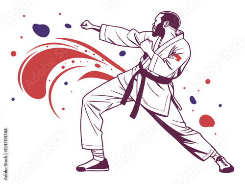 Taekwondo Fighter in Dynamic Line Art