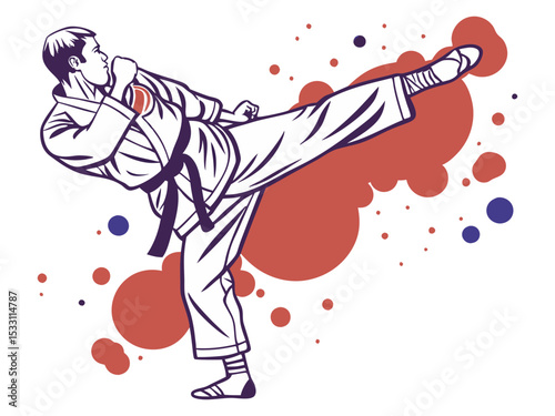 Karate Athlete in Action on White Blob