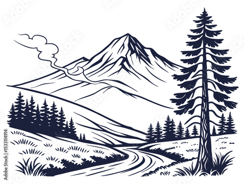 Mountain View with Volcano Minimal Art