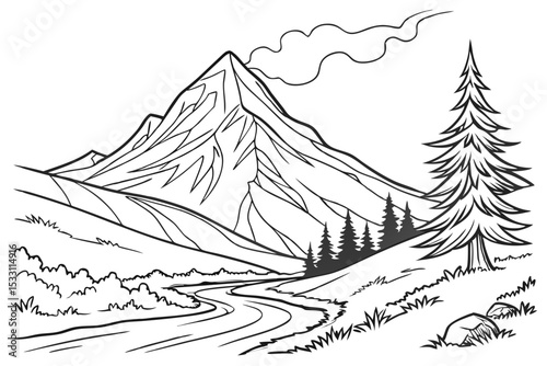 Volcano Nature Landscape Sketch Design