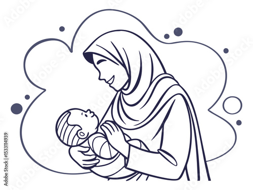 Mother and Child Islamic Art Illustration