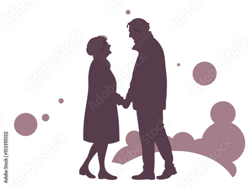 Elderly Couple Romantic Illustration