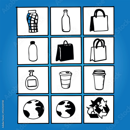 
A grid of various black and white icons.  The icons represent different communication and technology concepts, including phones, envelopes, location markers, printers, padlocks,  the global network p