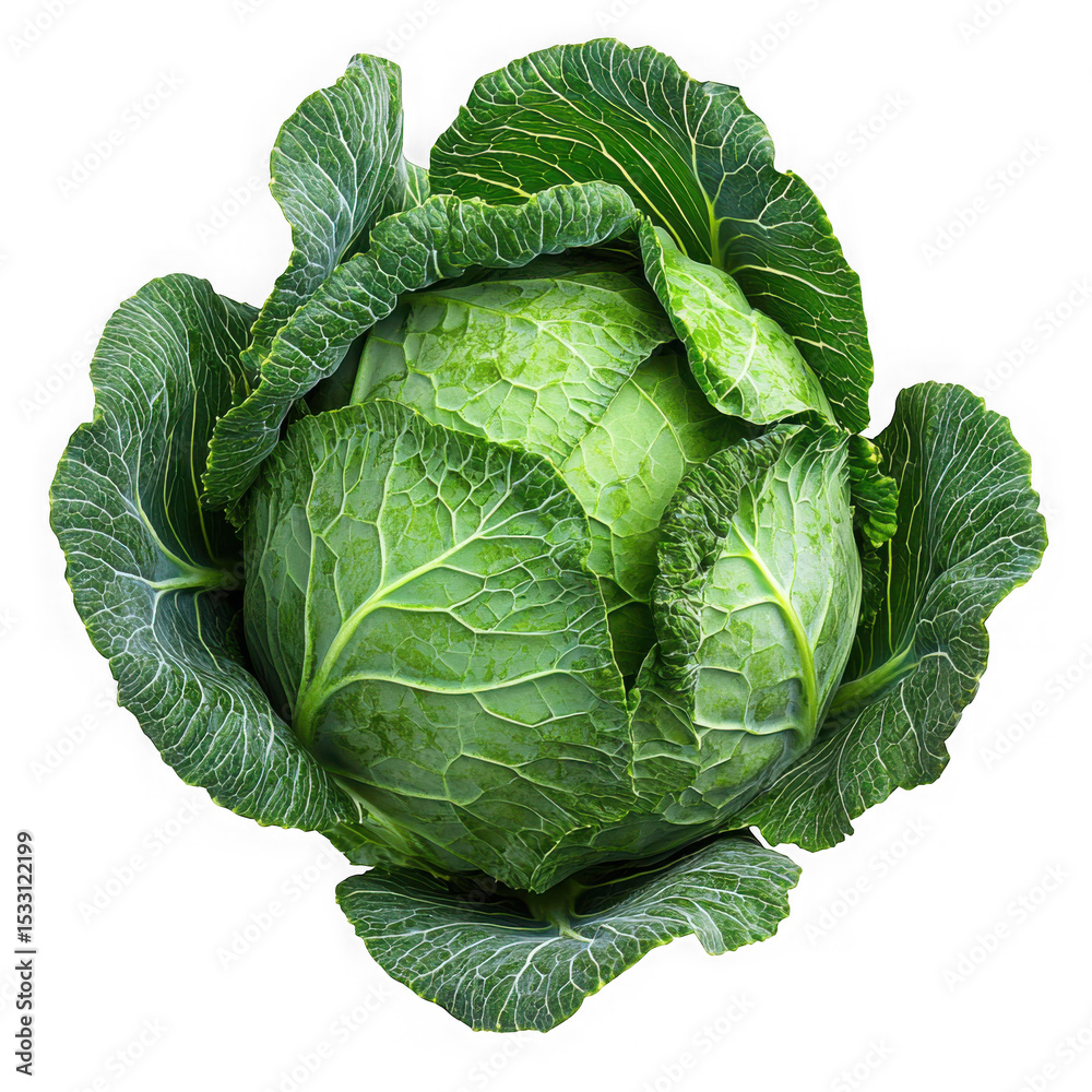 Fototapeta premium Fresh green cabbage isolated on a transparent background