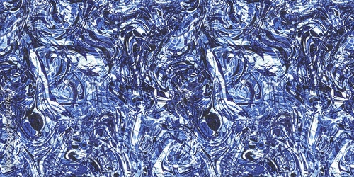 Dye wash indigo blue textur border fabric effect background. Seamless edging trim pattern in masculine Japanese block print style. Perfect for washing tape, ribbon and banner design