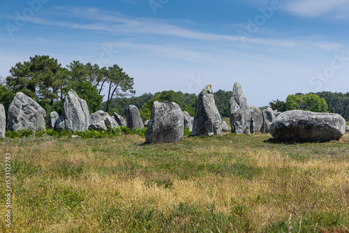 Gros plan sur les menhirs de Carnac. photo