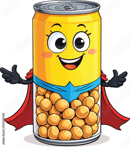 Canned Food Superhero Comic Book Style Character Illustration For Childrens Education Animated Series Or Promoting Healthy Eating Habits With A Cheerful And Inviting Design