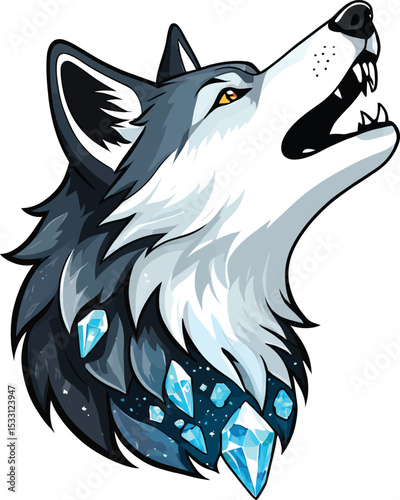 Howling Wolf Vector Illustration With Crystals Majestic Animal For Fantasy Art T Shirt Designs And Nature Themed Projects