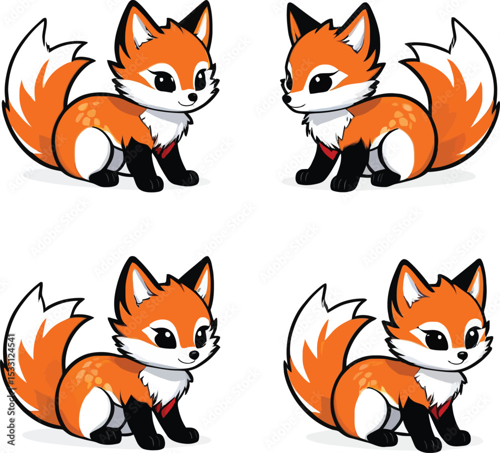 Obraz premium Charming Cartoon Fox Illustrations Whimsical Animal Graphics For Childrens Designs Stickers And Educational Materials