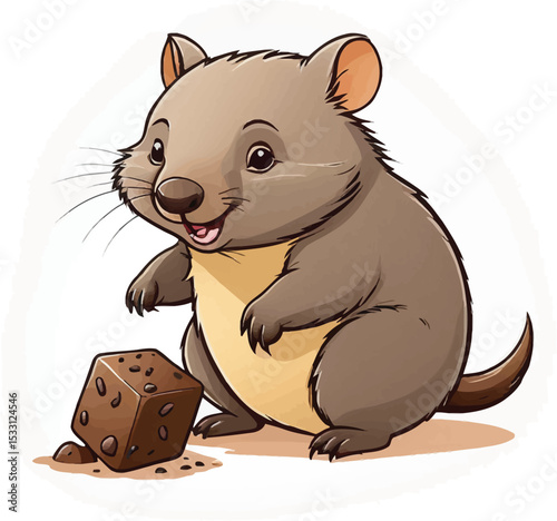Cartoon Wombat With Brownie Cute Animal Illustration For Childrens Books Educational Materials And Sweet Treats Designs
