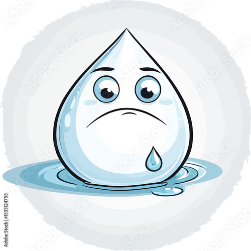 Sad Water Drop Cartoon Illustration Depressed Emoticon For Environmental Awareness Conservation Campaigns Educational Materials Climate Change Visuals And Childrens Storybooks About Water