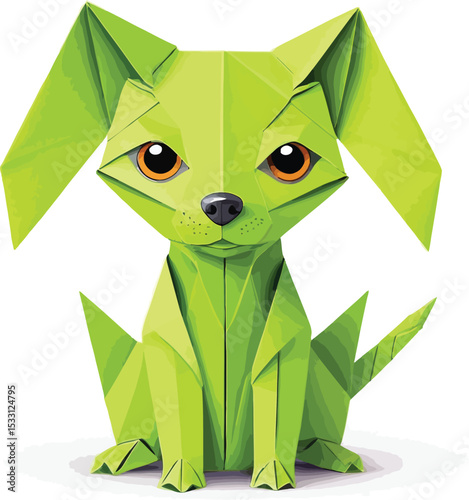 Green Origami Dog Geometric Paper Art Animal For Childrens Designs Educational Materials Creative Crafts