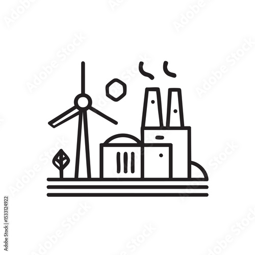 Renewable energy production featuring wind turbines and factories vector illustration