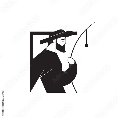 Minimalist fisherman illustration with rod for design vector illustration