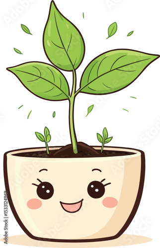 Cute Potted Sprout Cartoon Illustration Growing Plant For Gardening Blog Eco Friendly Design Childrens Book