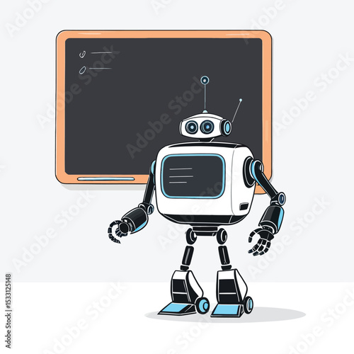 Cute Robot Teacher In Classroom Cartoon Illustration For Educational Materials And Technology Concepts