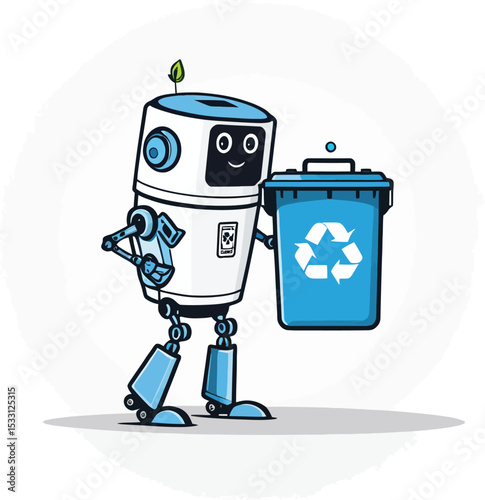 Environmentally Friendly Robot Cartoon Illustration Robot Carrying A Recycling Bin Promoting Sustainability And Ecological Awareness For Educational And Design Projects About Saving The Environment